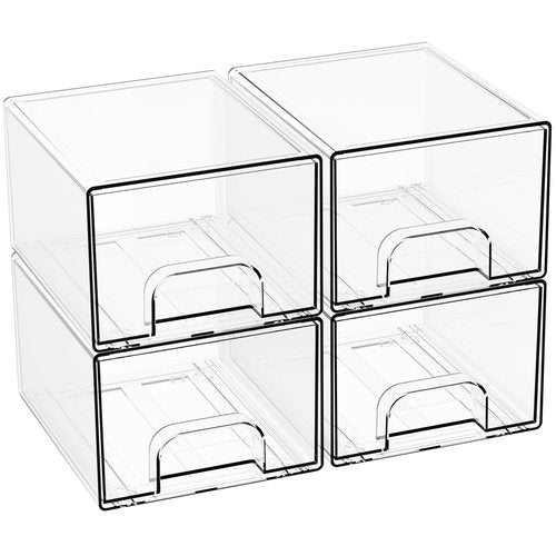 4.4" Tall Small Clear Acrylic Stackable Storage Drawers for Vanity,Under Sink,Bathroom Closet,Medicine Cabinet Organization and Plastic Storage Bins for Organizing Makeup,Baby Bottles,Pacifier,4 PCS