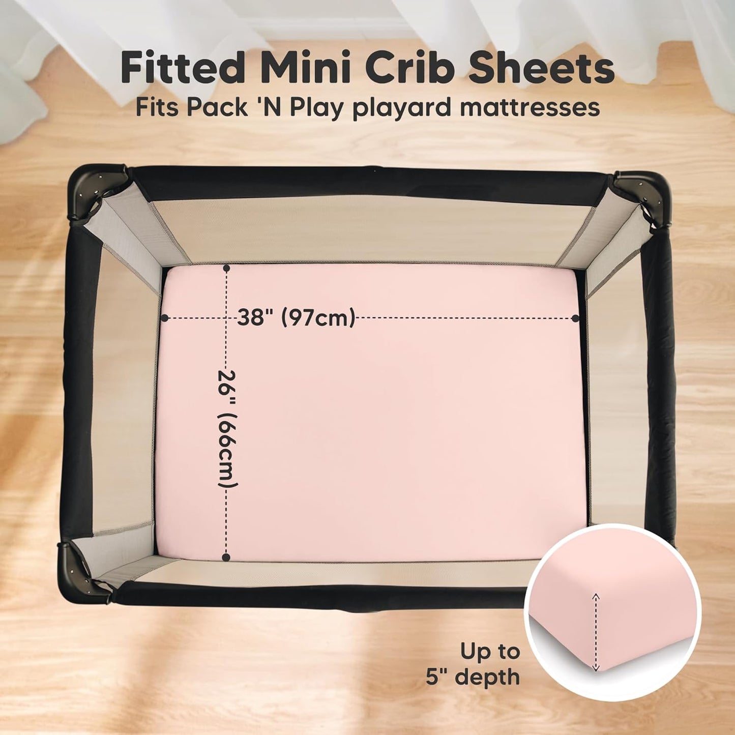 Skiennix Waterproof Mini Crib Sheets - 2 Pack Organic Cotton Fitted Sheets for Graco Playard | 38x26 Inches, Neutral Colors for Boys & Girls