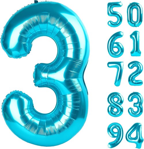 Blue Number 3 Balloon - 40 Inch Birthday Decoration for Kids & Adults | Perfect for 3rd Birthday Parties