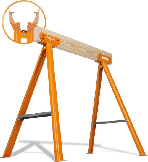 BORA Jobhorse Saw Horses - Heavy Duty Steel Brackets for 2x4 | 1000 lb Capacity, Quick Setup for Woodworking