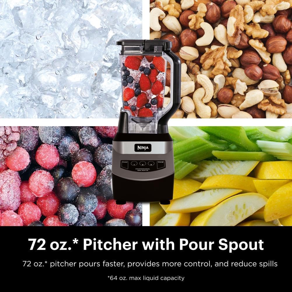 Ninja Blender - Smoothie Maker with Total Crushing™ Technology | 1000W Power, XL 72oz Pitcher, Dishwasher Safe | Black