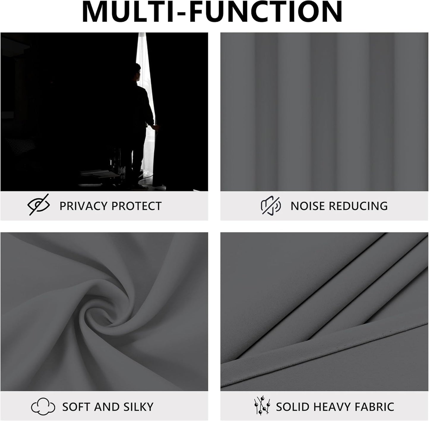 Tititex Solid Dark Grey Blackout Curtains - 84 Inch Long Thermal Insulated Drapes | 2 Panel Set for Bedroom & Living Room