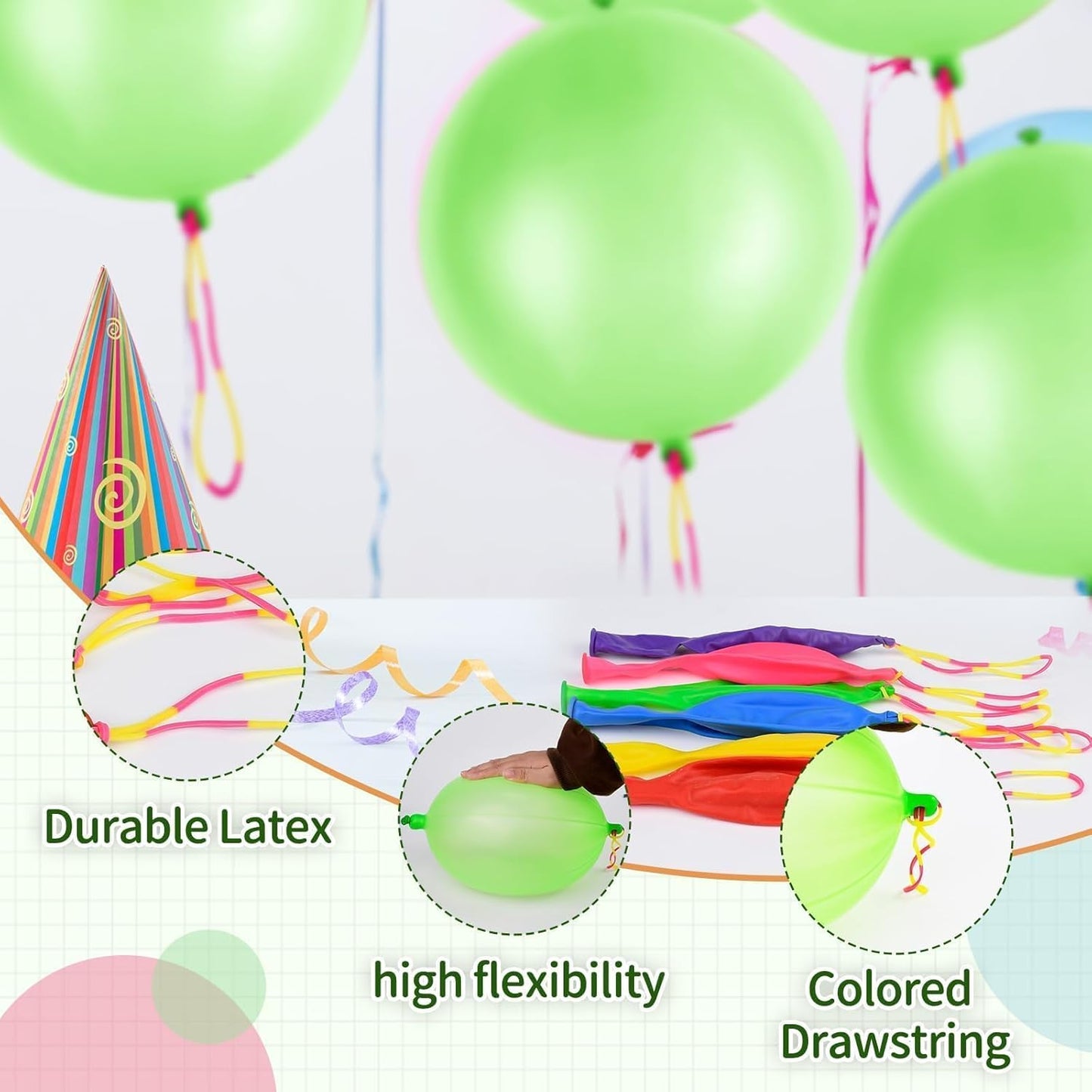 Punch Balloons - 36 Pcs Green Set with Rubber Band Handle for Easy Grip | Perfect for Kids' Parties & Outdoor Fun