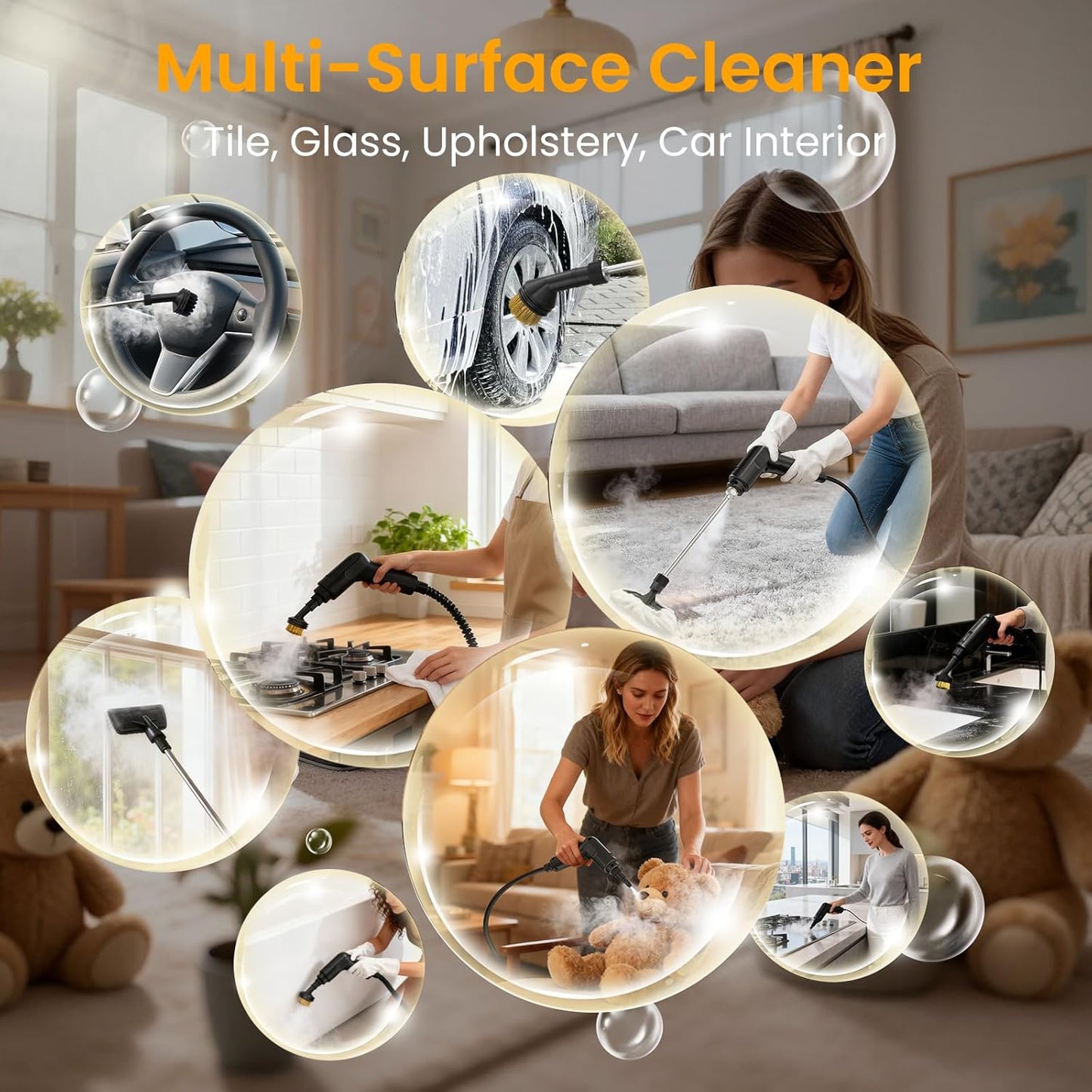 Skiennix Pressurized Steam Cleaner - 1.6L Handheld Steamer with 3-Level Adjustment & 2500W Power | 22-Piece Accessory Set for Home, Car & Multi-Surface Cleaning