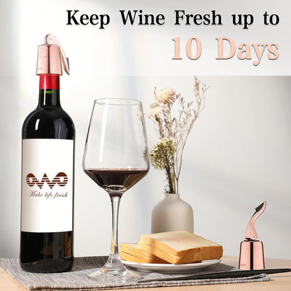 OWO Stainless Steel Wine Bottle Stopper, Reusable Wine Saver with Silicone Seal, Decorative Bottle Sealer, Keeps Fresh (Rosegold, 2 Pack)