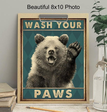 Bear Poster by Wash Your Hands | Kids Bathroom Wall Art & Funny Decor - 8x10 Unframed
