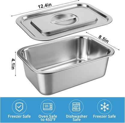 Skiennix 4-Inch Extra Deep Lasagna Baking Pan - 304 Stainless Steel with Lid, 8.5x12.4 Inch, Silver