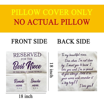 Niece Pillow Cover 18x18 Inch - Two Pocket Design, Gift for Niece (Variation: Niece) 2-Pocket Linen Throw Pillow Cover