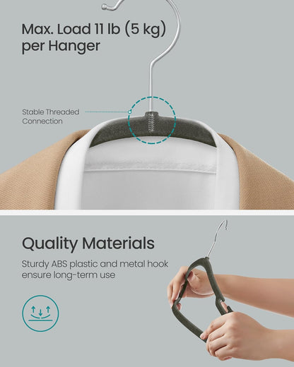 SONGMICS Velvet Hangers - Non-Slip 50 Pack with 360° Swivel Hook & Wide Shoulder Notches - Gray