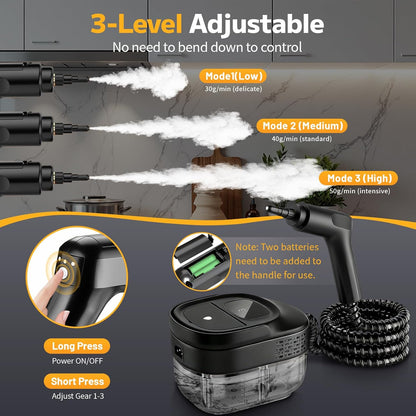 Pressurized Steam Cleaner by [Brand Name] - 54oz Portable Steamer with 15-Piece Kit & 15s Fast Heat-Up | Classic Black