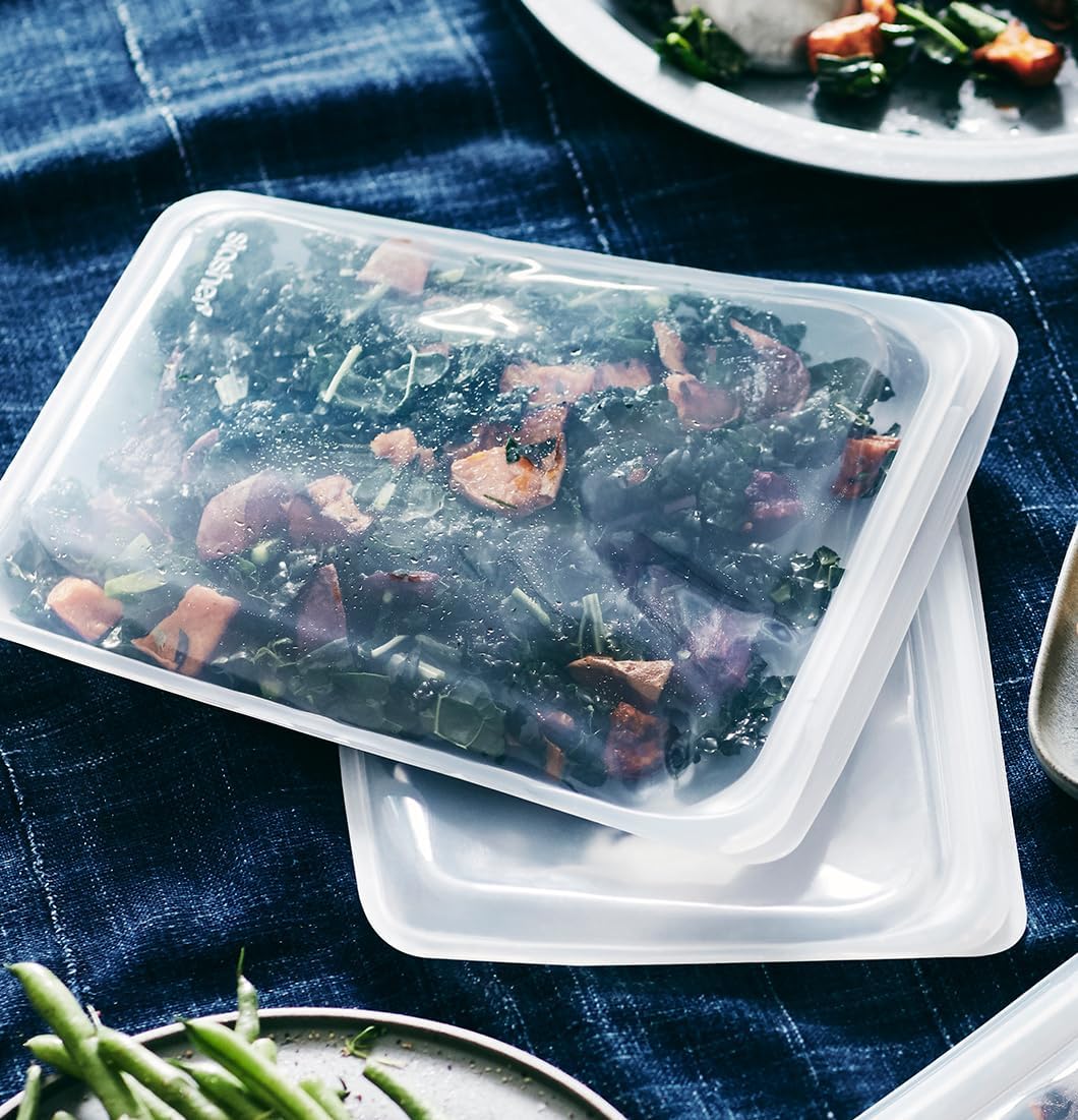 Stasher Silicone Reusable Food Storage Bag - Eco-Friendly Half Gallon | 64 oz Clear, Microwave & Dishwasher Safe