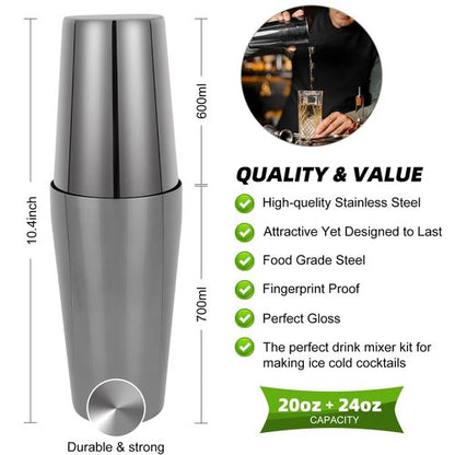 Cocktail Shaker Set, 23-Piece Boston Stainless Steel Bartender Kit with Acrylic Stand & Cocktail Recipes Booklet, Professional Bar Tools for Drink Mixing, Home, Bar, Party - Gold Rose