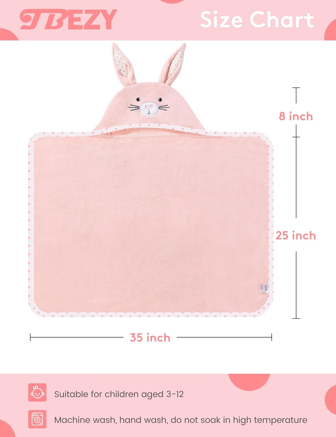 TBEZY Baby Hooded Towel - Ultra Soft Thick Cotton Bath Towel with Unique Bunny Design for Newborns