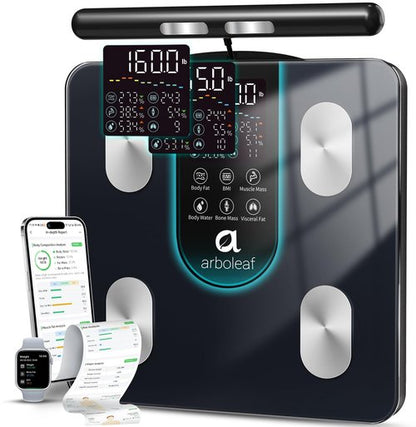 arboleaf Smart Scale for Body Weight, 8-Electrode Dual-Frequency BIA Bathroom Scale with 7-in-1 Display for BMI Body Fat Muscle Mass, Segmental Full Body Composition Analyzer, 50+ Metrics in App