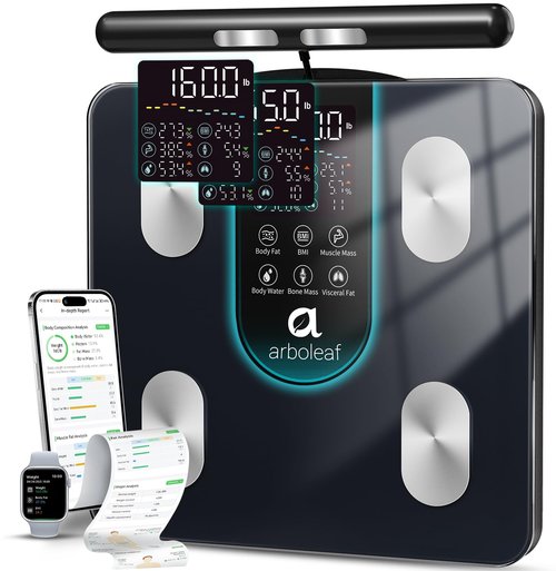 arboleaf Smart Scale for Body Weight, 8-Electrode Dual-Frequency BIA Bathroom Scale with 7-in-1 Display for BMI Body Fat Muscle Mass, Segmental Full Body Composition Analyzer, 50+ Metrics in App