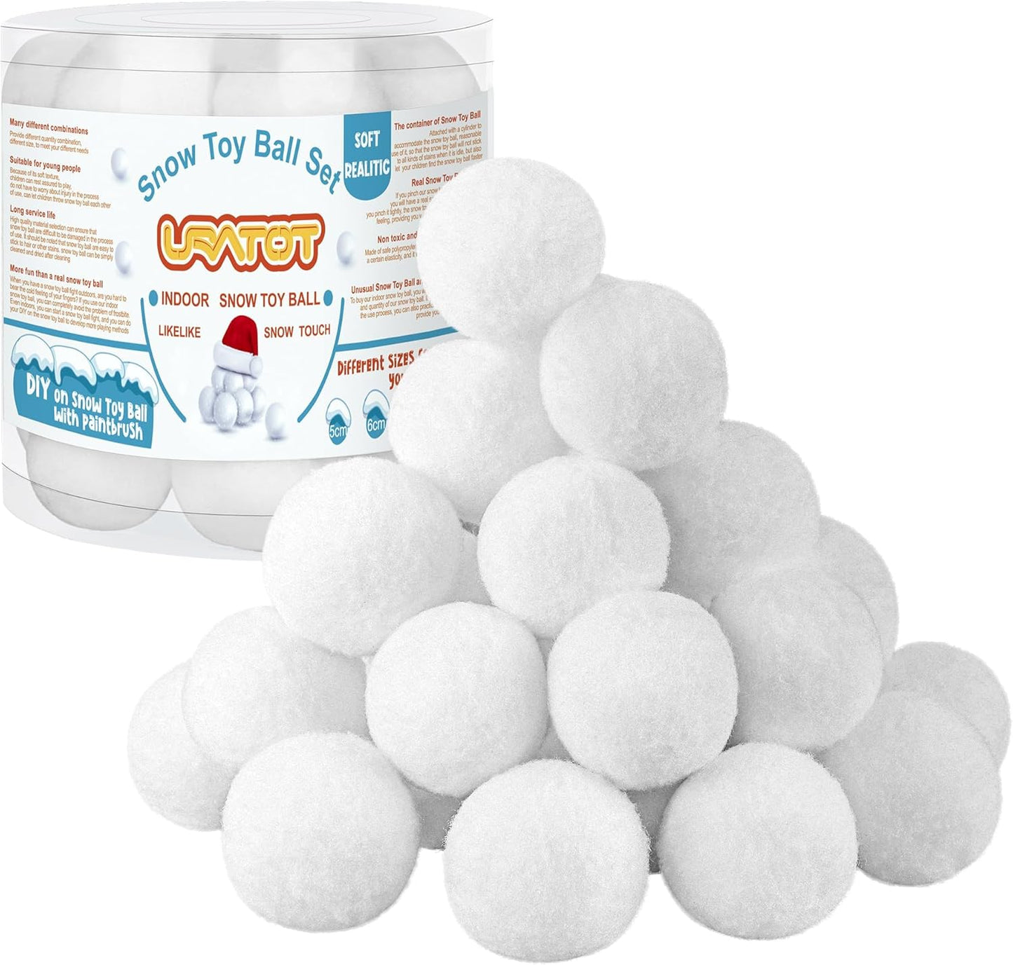 URATOT Snow Toy Balls - 25 Pack Soft Plush Fake Snowballs for Kids | Indoor Winter Fun