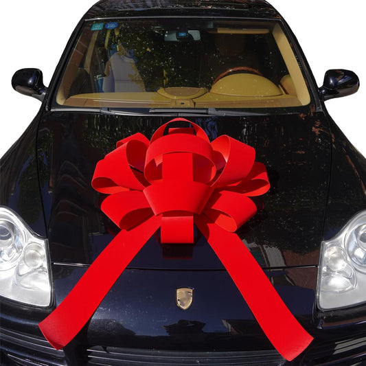 Skiennix 30" Giant Car Bow - Red Velvet, Weather Resistant & Non-Scratch Magnet Base (1 Pack)