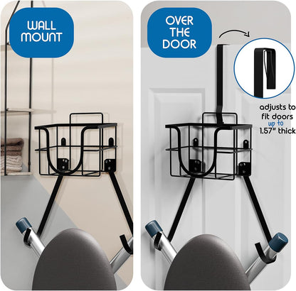 T&V Ironing Board Holder - Wall Mount & Over The Door Hanger for Laundry Room | Heat Reflective & Stain Resistant Cover Set