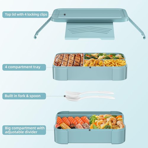 Cherrysea Stackable Bento Box - Large 6-Compartment Lunch Container | Leakproof Pink Design, 1500ML