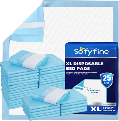 SofyFine Bed Pads - Heavy-Duty Absorbent Underpads for Incontinence | XL 30"x36" Waterproof Disposable (25 Pads)