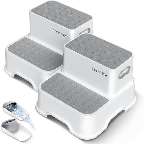 COOSEYA Toddler Step Stool - No-Slip Double Stairs for Bathroom & Potty Training | 2-Pack