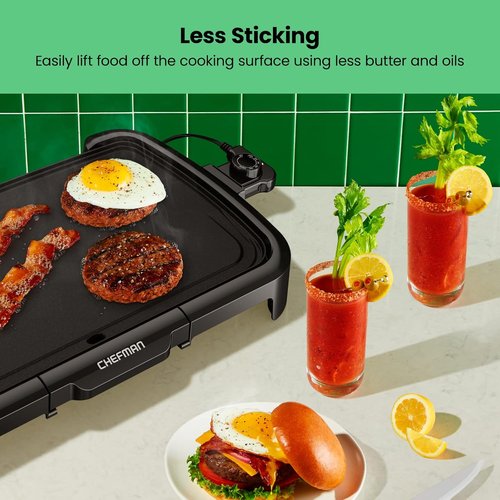 Chefman XL Electric Griddle - Nonstick Immersible Flat Top Grill with Removable Temperature Control | 10 x 20 Inch