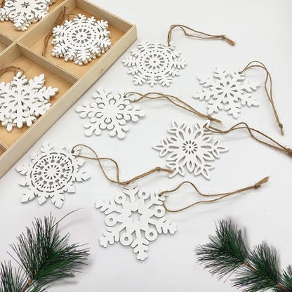 GSD Wooden Snowflake Ornaments - Rustic 30pcs Hanging Decor for Christmas Trees | 3-Inch White