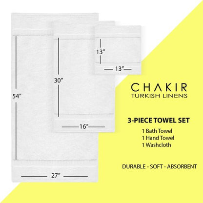 Chakir Turkish Linens | Hotel & Spa Quality 100% Cotton Premium Turkish Towels | Soft & Absorbent (3-Piece Towel Sets, White)