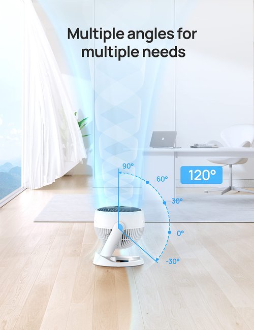 Dreo 11.8" Air Circulator Fan, Desk Fan, 70ft Whole Room Air Circulation, Table Fan, 120° adjustable tilt, 3 Speed, 28db Low Noise, Quiet, Portable Fan for Bedroom, Office, Kitchen, Home, White