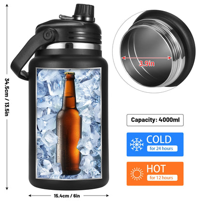 Olerd 135oz/1 Gallon Coffee Insulated Thermoses for Travel - Large Insulated Water Jug Classic Vacuum Bottle with Straw - 4.0L Stainless Steel Ice buckets for Hiking Fishing（Black）