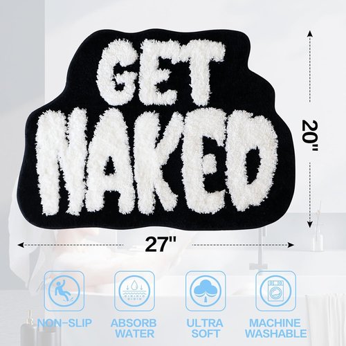 Get Naked Bath Mat - Ultra Soft Non-Slip Bathroom Rug | Cute Black Shower Floor Mat