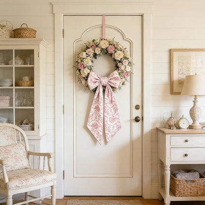 AZYM Wreath Sash Set - Elegant Pink Flower Ribbon for Front Door & Indoor Decor | 2 Pcs