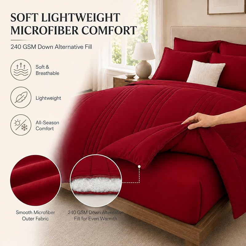 Full Size Comforter Set in Red - 7 Pieces Bed in a Bag (Variation: Red+Full)