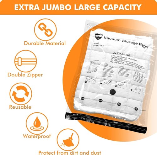 GONGSHI Vacuum Seal Bags - Jumbo Space Saver for Clothing & Bedding with Electric Pump | 10-Pack