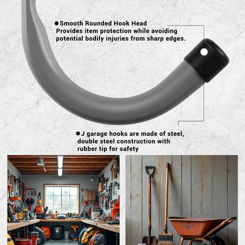 Home Master Hardware 12-Pack Heavy Duty Garage Storage Wall Hooks - Steel Utility Hooks for Ladders, Tools, Bikes | Grey
