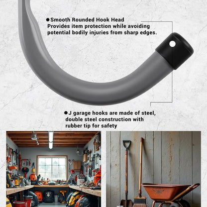 Home Master Hardware 12-Pack Heavy Duty Garage Storage Wall Hooks - Steel Utility Hooks for Ladders, Tools, Bikes | Grey