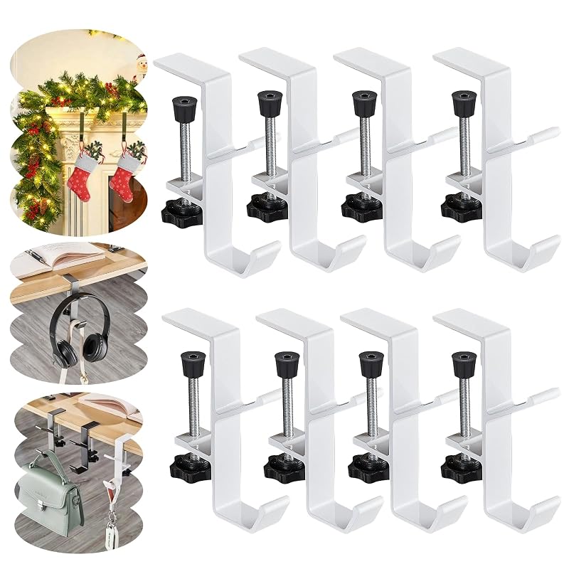 No Slip Mantel Heavy Duty Garland & Stocking Hanger - 8pcs White 2-in-1 for Fireplace & Mantle (Variation: white-8pcs)