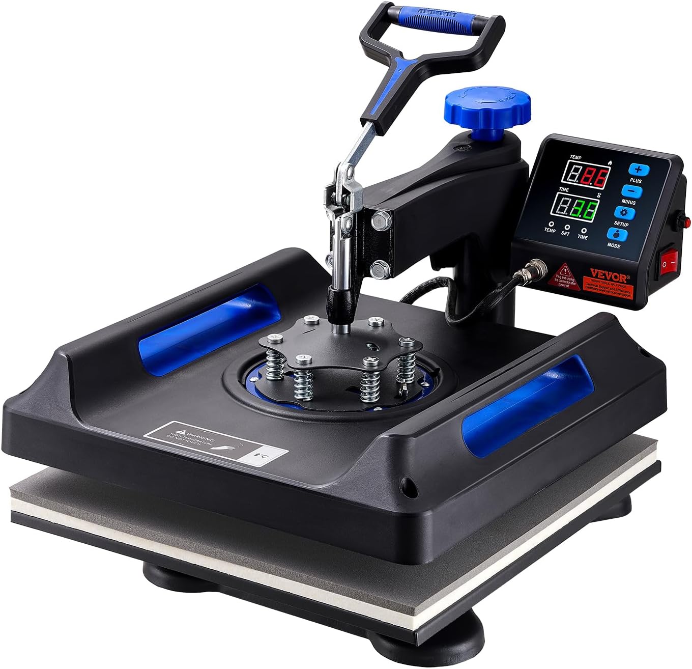 VEVOR 5 in 1 Heat Press Machine - 15x15 Inch Digital Control for T-Shirt, Hat, Mug & Plate Sublimation | Blue