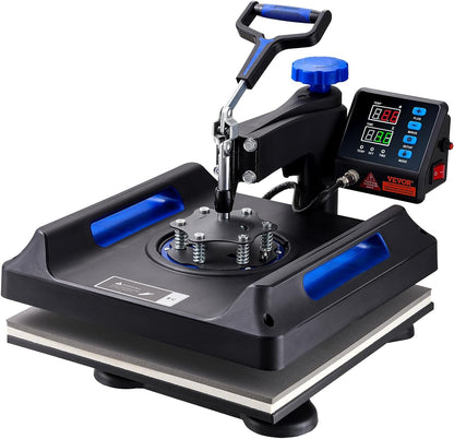 VEVOR 5 in 1 Heat Press Machine - 15x15 Inch Digital Control for T-Shirt, Hat, Mug & Plate Sublimation | Blue