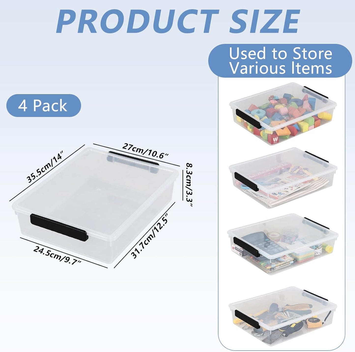 Wekioger 6 Quart Clear Organizer Box - Plastic Storage Bin with Lid | Set of 4 for Easy Organization