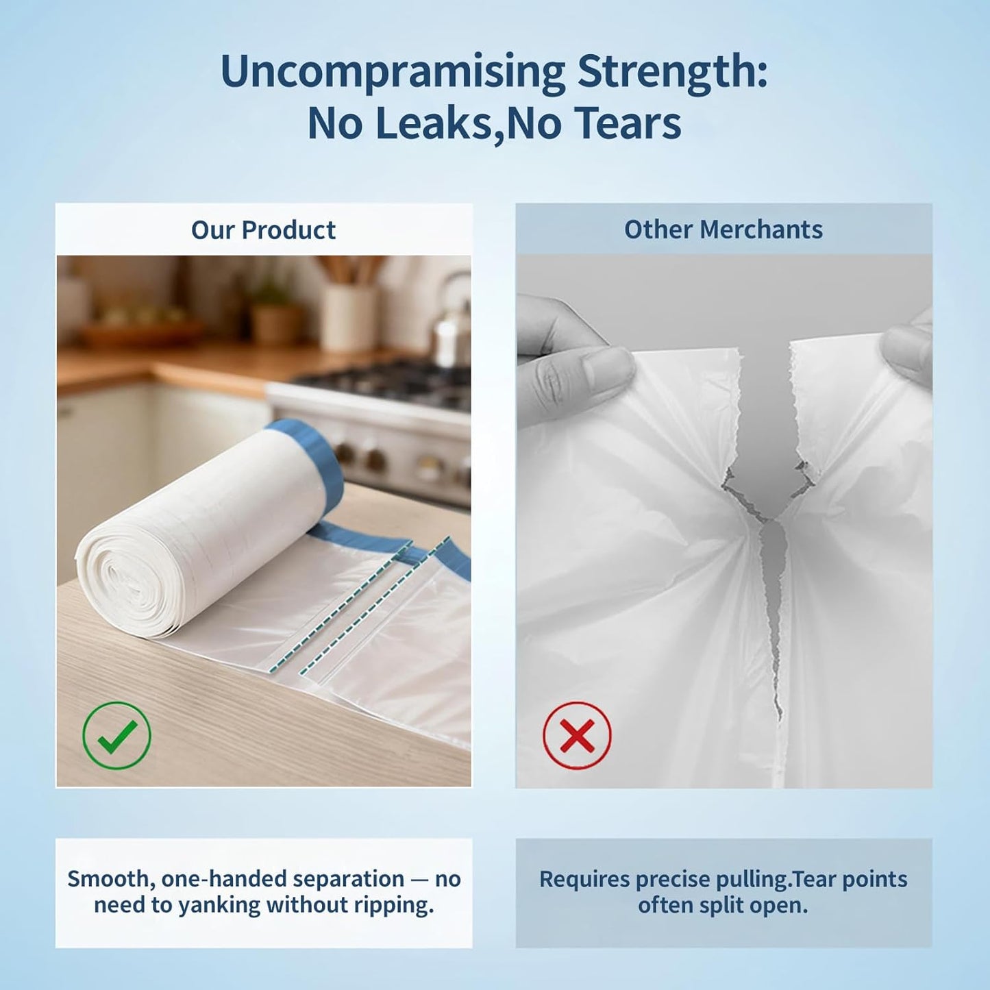 Skiennix 150 Count Drawstring Trash Bags - Heavy Duty 1.1 Mil Unscented 4 Gallon Liners for Bathroom & Office