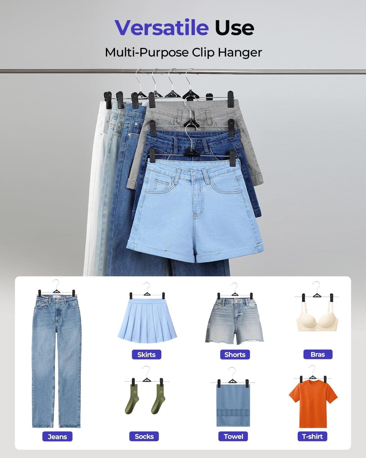Northern Brothers Pants Hangers with Clips - 30 Pack Black | Space-Saving, Non-Slip Design for Jeans, Shorts, Skirts