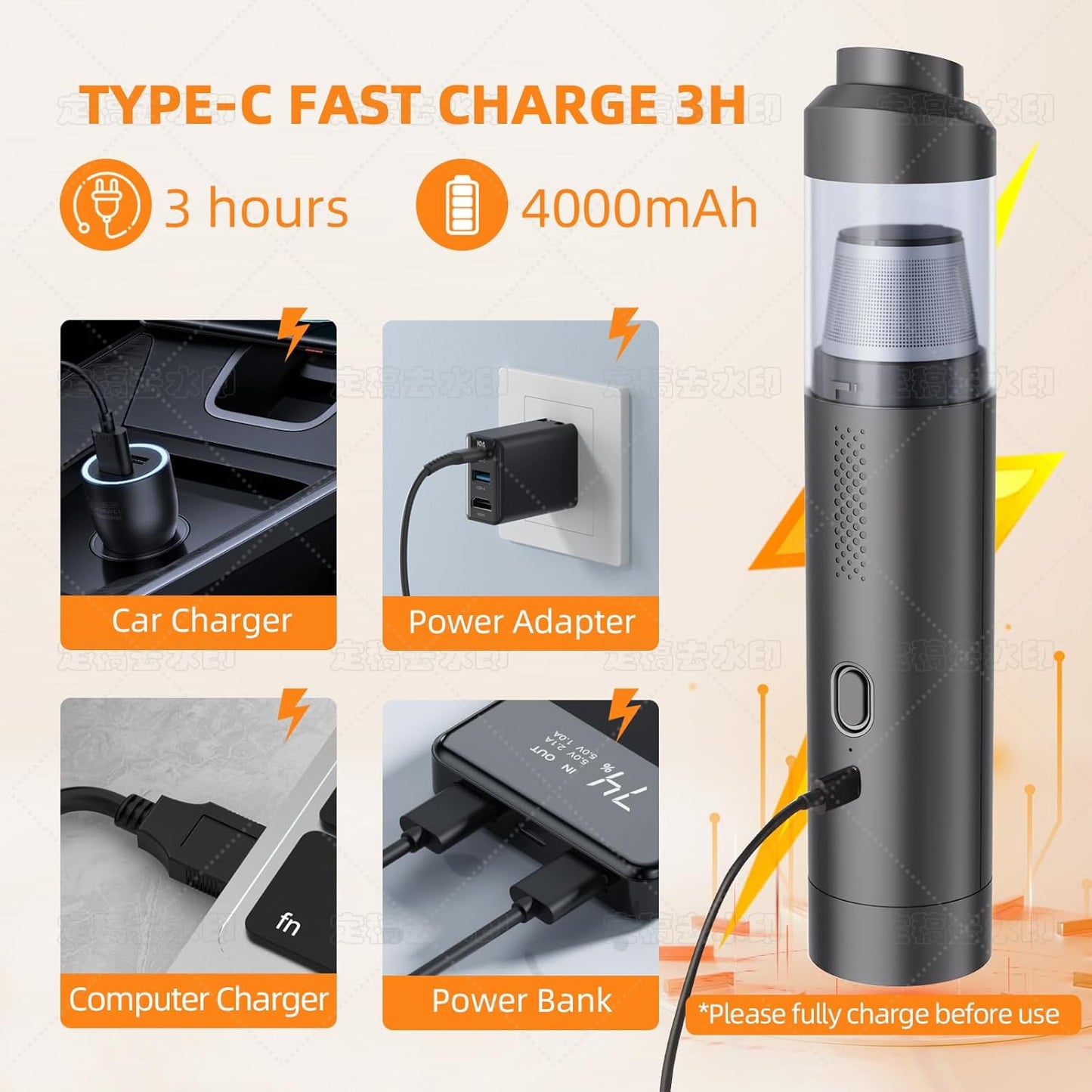 Skiennix Portable Cordless Car Vacuum - 19000Pa Powerful Suction | 4-in-1 Rechargeable Mini Cleaner