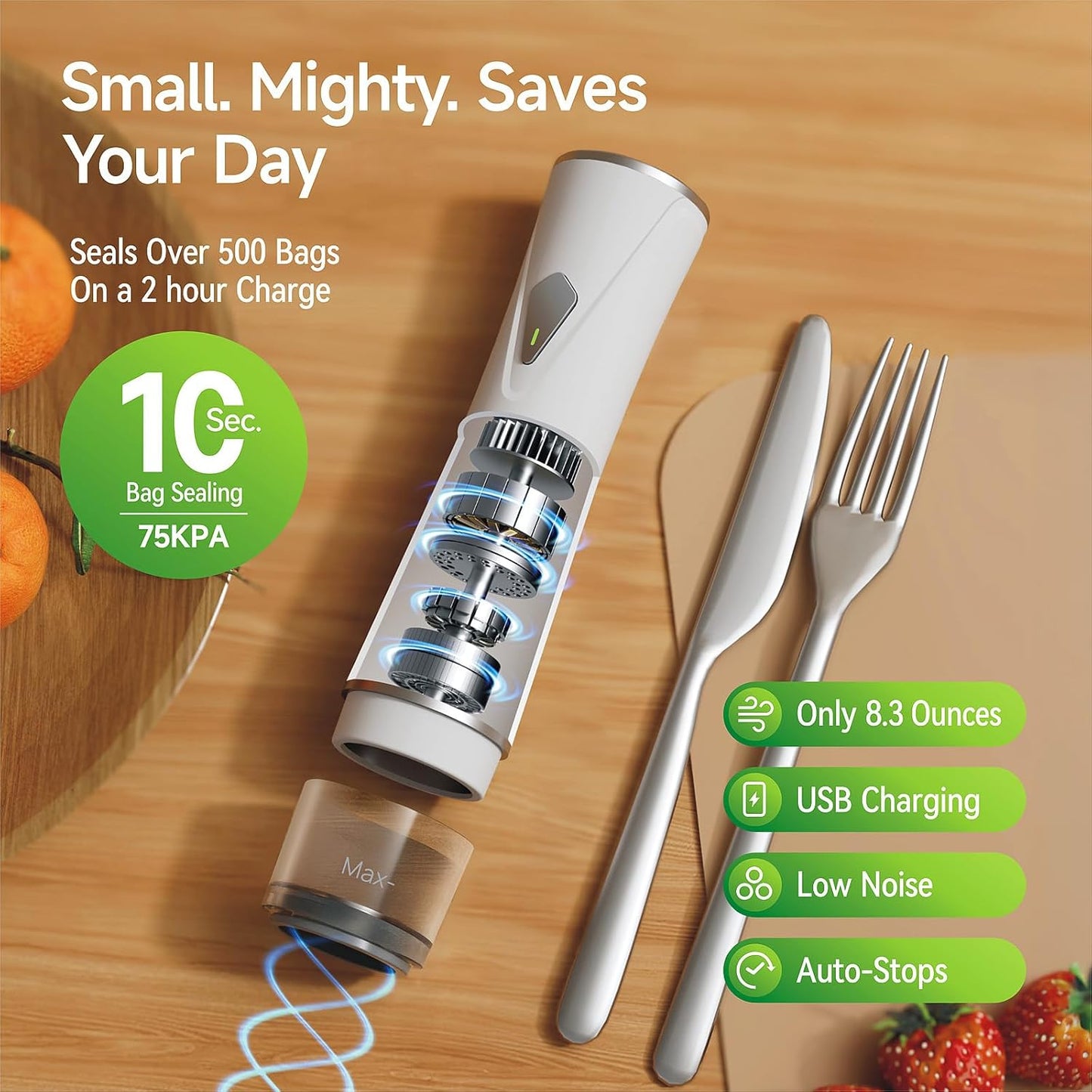 Premium Handheld Vacuum Sealer by [Brand Name] - Powerful Food Sealer with 35 Reusable Sous Vide Bags | Keeps Food Fresh 6X Longer