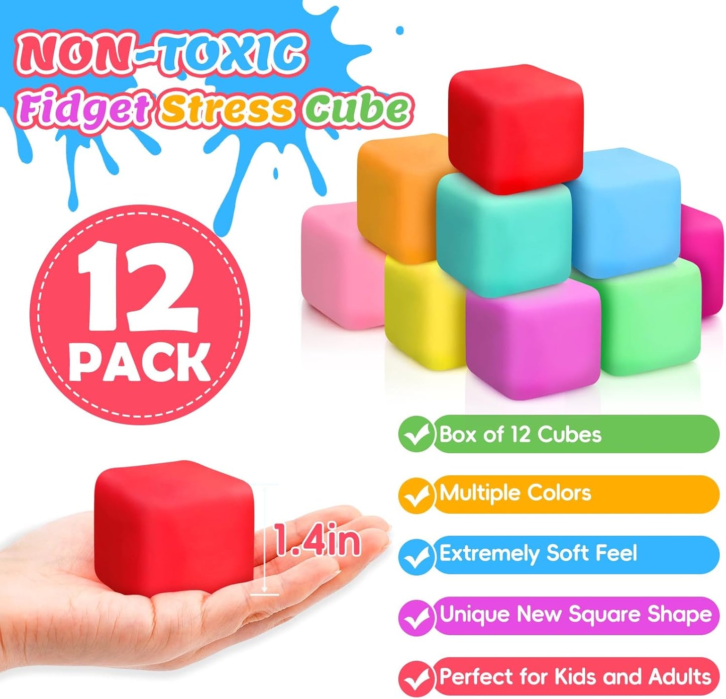 Skiennix 12 Pack Stress Cube Set - Slow Rising Squishy Fidget Toys for Anxiety Relief | Ideal for Kids & Adults