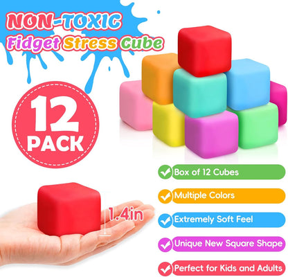 Skiennix 12 Pack Stress Cube Set - Slow Rising Squishy Fidget Toys for Anxiety Relief | Ideal for Kids & Adults