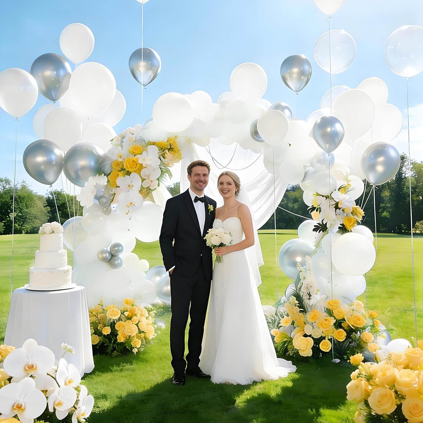 White Latex Balloons by [Brand Name] - 110pcs 12-Inch Perfect for Weddings & Bridal Showers | Includes 2 Ribbons