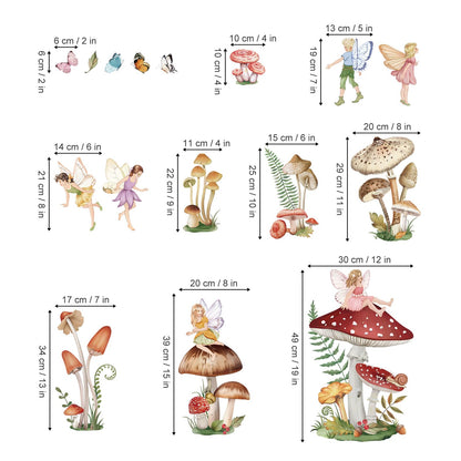 wondever Woodland Mushroom Wall Decals Fairy Butterfly Forest Peel and Stick Wall Art Stickers for Girls Bedroom Baby Nursery Living Room