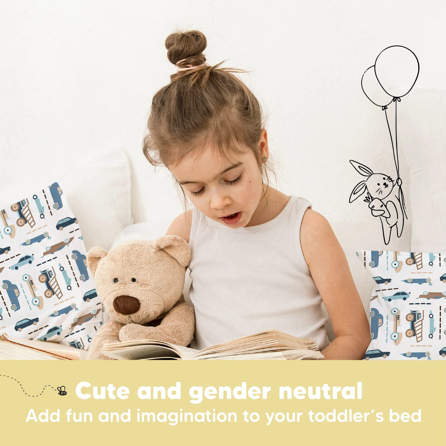 Toddler Pillow with Pillowcase - 13x18 My Little Dreamy Kids Travel Bed Pillows for Sleeping, Organic Cotton Small Pillowcase, Soft & Breathable, Machine Washable, Toddlers 2-5 years old (Vroom)