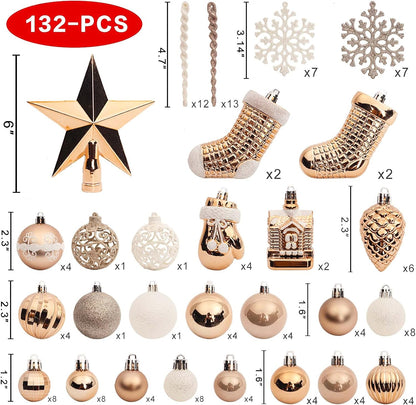Roseleaf 132-Pc Traditional Christmas Tree Ornament Set - Shatterproof White & Blue Hanging Decor